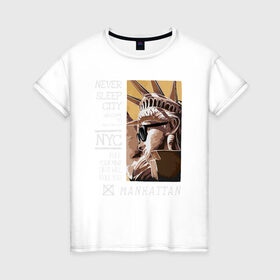 Женская футболка хлопок с принтом New York Never Sleep city в Тюмени, 100% хлопок | прямой крой, круглый вырез горловины, длина до линии бедер, слегка спущенное плечо | city | never sleep | new york | usa | минимализм | нью йорк | ньюйорк | очки | сша