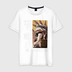 Мужская футболка хлопок с принтом New York Never Sleep city в Тюмени, 100% хлопок | прямой крой, круглый вырез горловины, длина до линии бедер, слегка спущенное плечо. | Тематика изображения на принте: city | never sleep | new york | usa | минимализм | нью йорк | ньюйорк | очки | сша