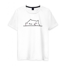Мужская футболка хлопок с принтом Милый котик в Тюмени, 100% хлопок | прямой крой, круглый вырез горловины, длина до линии бедер, слегка спущенное плечо. | кот | котенок | котик | милый котик | рисунок