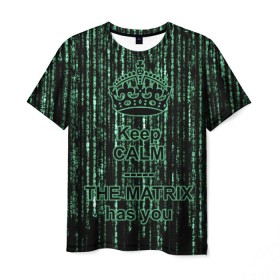 Мужская футболка 3D с принтом THE MATRIX HAS YOU в Тюмени, 100% полиэфир | прямой крой, круглый вырез горловины, длина до линии бедер | matrix | андерсон | киану | код | компьютер. монитор. пк | матрица | послание | ривз | сообщение | томас