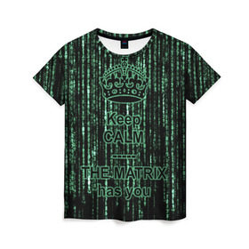 Женская футболка 3D с принтом THE MATRIX HAS YOU в Тюмени, 100% полиэфир ( синтетическое хлопкоподобное полотно) | прямой крой, круглый вырез горловины, длина до линии бедер | matrix | андерсон | киану | код | компьютер. монитор. пк | матрица | послание | ривз | сообщение | томас
