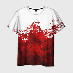 Мужская футболка 3D с принтом Кровавые брызги в Тюмени, 100% полиэфир | прямой крой, круглый вырез горловины, длина до линии бедер | blood | bloody | horror | texture | абстракция | брызги | в крови | краска | красная краска | кровавая | кровь | текстура | ужас