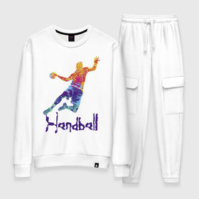 Женский костюм хлопок с принтом Handball в Тюмени, 100% хлопок | на свитшоте круглая горловина, мягкая резинка по низу. Брюки заужены к низу, на них два вида карманов: два 