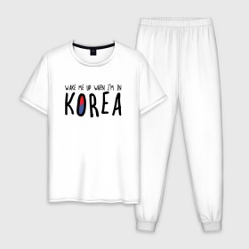 Мужская пижама хлопок с принтом Разбуди меня в Корее в Тюмени, 100% хлопок | брюки и футболка прямого кроя, без карманов, на брюках мягкая резинка на поясе и по низу штанин
 | k pop | korea | korean | корея | разбуди меня в корее | разбуди меня когда я буду в корее | южная корея