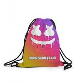 Рюкзак-мешок 3D с принтом MARSHMELLO RAINBOW SPACE в Тюмени, 100% полиэстер | плотность ткани — 200 г/м2, размер — 35 х 45 см; лямки — толстые шнурки, застежка на шнуровке, без карманов и подкладки | america | dj | marshmello | usa | америка | маршмелло