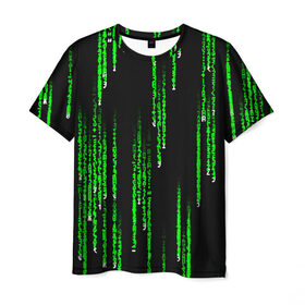 Мужская футболка 3D с принтом МАТРИЦА в Тюмени, 100% полиэфир | прямой крой, круглый вырез горловины, длина до линии бедер | Тематика изображения на принте: agent smith | hugo weaving | keanu reeves | the matrix | киану ривз | код | матрица | матрица 4 | нео | цифры