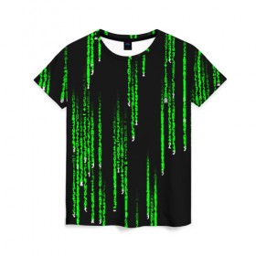 Женская футболка 3D с принтом МАТРИЦА в Тюмени, 100% полиэфир ( синтетическое хлопкоподобное полотно) | прямой крой, круглый вырез горловины, длина до линии бедер | agent smith | hugo weaving | keanu reeves | the matrix | киану ривз | код | матрица | матрица 4 | нео | цифры