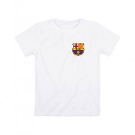 Детская футболка хлопок с принтом FC BARCELONA в Тюмени, 100% хлопок | круглый вырез горловины, полуприлегающий силуэт, длина до линии бедер | Тематика изображения на принте: barca | barcelona | fc barca | барка | барселона