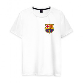 Мужская футболка хлопок с принтом FC BARCELONA в Тюмени, 100% хлопок | прямой крой, круглый вырез горловины, длина до линии бедер, слегка спущенное плечо. | barca | barcelona | fc barca | барка | барселона