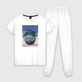 Женская пижама хлопок с принтом Рене Магритт в Тюмени, 100% хлопок | брюки и футболка прямого кроя, без карманов, на брюках мягкая резинка на поясе и по низу штанин | живопись | искусство | картина | художники | шедевры