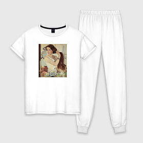 Женская пижама хлопок с принтом Серебрякова ( картина) в Тюмени, 100% хлопок | брюки и футболка прямого кроя, без карманов, на брюках мягкая резинка на поясе и по низу штанин | живопись | искусство | картина | художники | шедевры