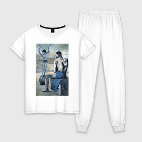 Женская пижама хлопок с принтом Девочка на шаре в Тюмени, 100% хлопок | брюки и футболка прямого кроя, без карманов, на брюках мягкая резинка на поясе и по низу штанин | живопись | искусство | картина | художники | шедевры