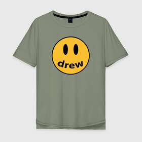 Мужская футболка хлопок Oversize с принтом Джастин Бибер Drew в Тюмени, 100% хлопок | свободный крой, круглый ворот, “спинка” длиннее передней части | bieber | drew | justin | justin drew bieber | бибер | джастин | дрю