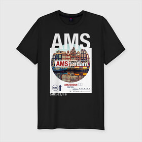 Мужская футболка премиум с принтом Asterdam в Тюмени, 92% хлопок, 8% лайкра | приталенный силуэт, круглый вырез ворота, длина до линии бедра, короткий рукав | Тематика изображения на принте: amsterdam | travel | амстердам | город | города | мир | путешествия