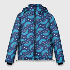 Мужская зимняя куртка 3D с принтом Fire performer pattern blue в Тюмени, верх — 100% полиэстер; подкладка — 100% полиэстер; утеплитель — 100% полиэстер | длина ниже бедра, свободный силуэт Оверсайз. Есть воротник-стойка, отстегивающийся капюшон и ветрозащитная планка. 

Боковые карманы с листочкой на кнопках и внутренний карман на молнии. | Тематика изображения на принте: double staff | fan | fire fans | fire show | flow art | poi | spin | веера | дабл стафф | даблы | жонглер | пои | спиннер | фаер шоу | фаерщик