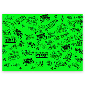 Поздравительная открытка с принтом Billie Eilish graffiti в Тюмени, 100% бумага | плотность бумаги 280 г/м2, матовая, на обратной стороне линовка и место для марки
 | billie | eilish | graffiti | айлиш | билли | граффити | татуировки