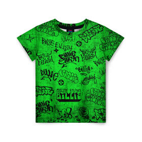 Детская футболка 3D с принтом Billie Eilish Graffiti Grunge в Тюмени, 100% гипоаллергенный полиэфир | прямой крой, круглый вырез горловины, длина до линии бедер, чуть спущенное плечо, ткань немного тянется | billie | eilish | graffiti | grunge | айлиш | билли | граффити | татуировки