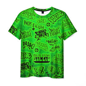 Мужская футболка 3D с принтом Billie Eilish Graffiti glow в Тюмени, 100% полиэфир | прямой крой, круглый вырез горловины, длина до линии бедер | Тематика изображения на принте: billie | eilish | glow | graffiti | grunge | айлиш | билли | граффити | кислота | татуировки