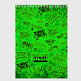 Скетчбук с принтом Billie Eilish Graffiti glow в Тюмени, 100% бумага
 | 48 листов, плотность листов — 100 г/м2, плотность картонной обложки — 250 г/м2. Листы скреплены сверху удобной пружинной спиралью | billie | eilish | glow | graffiti | grunge | айлиш | билли | граффити | кислота | татуировки
