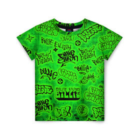 Детская футболка 3D с принтом Billie Eilish Graffiti glow в Тюмени, 100% гипоаллергенный полиэфир | прямой крой, круглый вырез горловины, длина до линии бедер, чуть спущенное плечо, ткань немного тянется | billie | eilish | glow | graffiti | grunge | айлиш | билли | граффити | кислота | татуировки