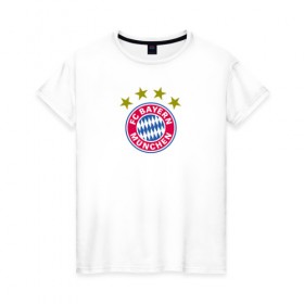 Женская футболка хлопок с принтом BAYERN MUNCHEN в Тюмени, 100% хлопок | прямой крой, круглый вырез горловины, длина до линии бедер, слегка спущенное плечо | fc bayern munchen | football | germany | logo | sport | бавария мюнхен | германия | лига | лого | спорт | фк | футбол | футбольный клуб | эмблема