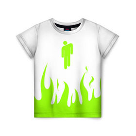 Детская футболка 3D с принтом BILLIE EILISH (Fire) в Тюмени, 100% гипоаллергенный полиэфир | прямой крой, круглый вырез горловины, длина до линии бедер, чуть спущенное плечо, ткань немного тянется | all | asleep | bad | bellyache | billie | blohsh | dont | eilish | eyes | fall | guy | logo | music | ocean | singer | smile | when | айлиш | били | билли | бэрд | лого | музыка | пайрат | певица | символ | эйлиш