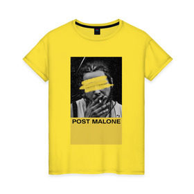 Женская футболка хлопок с принтом Post Malone в Тюмени, 100% хлопок | прямой крой, круглый вырез горловины, длина до линии бедер, слегка спущенное плечо | hip hop | malone | post malone | postmalone | rap | richard post | rockstar | runaway | пост малон | рокстар | рэп | хип хоп