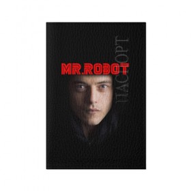 Обложка для паспорта матовая кожа с принтом Mr.robot в Тюмени, натуральная матовая кожа | размер 19,3 х 13,7 см; прозрачные пластиковые крепления | 