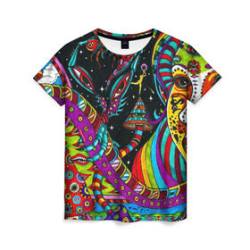 Женская футболка 3D с принтом психоделика в Тюмени, 100% полиэфир ( синтетическое хлопкоподобное полотно) | прямой крой, круглый вырез горловины, длина до линии бедер | abstract | abstraction | color | geometry | paitnt | psy | абстракция | геометрия | краски | неоновые | психоделика