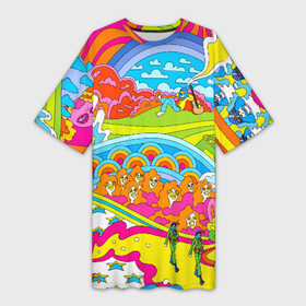 Платье-футболка 3D с принтом ХИППИ в Тюмени,  |  | Тематика изображения на принте: abstract | abstraction | color | geometry | paitnt | psy | абстракция | геометрия | краски | неоновые | психоделика