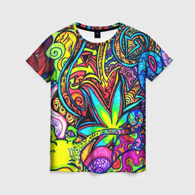 Женская футболка 3D с принтом ABSTRACTION PSY в Тюмени, 100% полиэфир ( синтетическое хлопкоподобное полотно) | прямой крой, круглый вырез горловины, длина до линии бедер | abstract | abstraction | color | geometry | paitnt | psy | абстракция | геометрия | краски | неоновые | психоделика