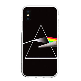 Чехол для iPhone XS Max матовый с принтом PINK FLOYD в Тюмени, Силикон | Область печати: задняя сторона чехла, без боковых панелей | music | pink floyd | the dark side of the moon | космос | луна | музыка | пинк флойд | призма | рок | треугольник | триангулярная призма