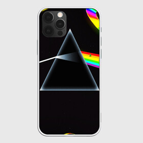 Чехол для iPhone 12 Pro с принтом PINK FLOYD в Тюмени, силикон | область печати: задняя сторона чехла, без боковых панелей | music | pink floyd | the dark side of the moon | космос | луна | музыка | пинк флойд | призма | рок | треугольник | триангулярная призма