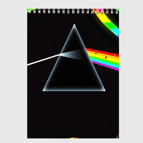 Скетчбук с принтом PINK FLOYD в Тюмени, 100% бумага
 | 48 листов, плотность листов — 100 г/м2, плотность картонной обложки — 250 г/м2. Листы скреплены сверху удобной пружинной спиралью | music | pink floyd | the dark side of the moon | космос | луна | музыка | пинк флойд | призма | рок | треугольник | триангулярная призма