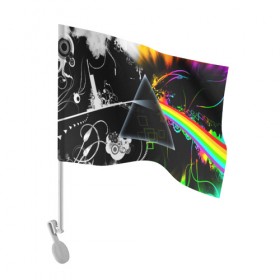 Флаг для автомобиля с принтом PINK FLOYD в Тюмени, 100% полиэстер | Размер: 30*21 см | music | pink floyd | the dark side of the moon | космос | луна | музыка | пинк флойд | призма | рок | треугольник | триангулярная призма