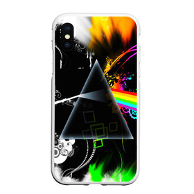 Чехол для iPhone XS Max матовый с принтом PINK FLOYD в Тюмени, Силикон | Область печати: задняя сторона чехла, без боковых панелей | music | pink floyd | the dark side of the moon | космос | луна | музыка | пинк флойд | призма | рок | треугольник | триангулярная призма