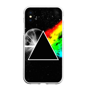 Чехол для iPhone XS Max матовый с принтом PINK FLOYD в Тюмени, Силикон | Область печати: задняя сторона чехла, без боковых панелей | music | pink floyd | the dark side of the moon | космос | луна | музыка | пинк флойд | призма | рок | треугольник | триангулярная призма