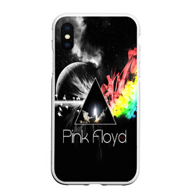 Чехол для iPhone XS Max матовый с принтом PINK FLOYD в Тюмени, Силикон | Область печати: задняя сторона чехла, без боковых панелей | music | pink floyd | the dark side of the moon | космос | луна | музыка | пинк флойд | призма | рок | треугольник | триангулярная призма