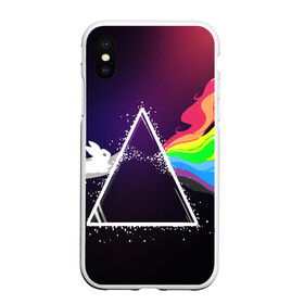 Чехол для iPhone XS Max матовый с принтом PINK FLOYD в Тюмени, Силикон | Область печати: задняя сторона чехла, без боковых панелей | music | pink floyd | the dark side of the moon | космос | луна | музыка | пинк флойд | призма | рок | треугольник | триангулярная призма