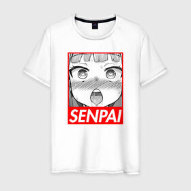 Мужская футболка хлопок с принтом SENPAI в Тюмени, 100% хлопок | прямой крой, круглый вырез горловины, длина до линии бедер, слегка спущенное плечо. | ahegao | anime | japan | manga | sempai | senpai | аниме | ахегао | лицо | манга | семпай | сенпай | япония