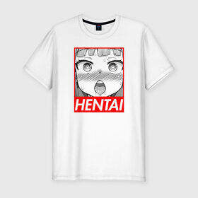 Мужская футболка премиум с принтом HENTAI в Тюмени, 92% хлопок, 8% лайкра | приталенный силуэт, круглый вырез ворота, длина до линии бедра, короткий рукав | ahegao | anime | japan | manga | sempai | senpai | аниме | ахегао | лицо | манга | семпай | сенпай | япония