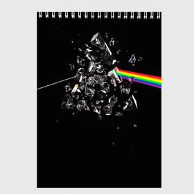 Скетчбук с принтом PINK FLOYD в Тюмени, 100% бумага
 | 48 листов, плотность листов — 100 г/м2, плотность картонной обложки — 250 г/м2. Листы скреплены сверху удобной пружинной спиралью | music | pink floyd | the dark side of the moon | космос | луна | музыка | пинк флойд | призма | рок | треугольник | триангулярная призма