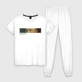 Женская пижама хлопок с принтом Vincent в Тюмени, 100% хлопок | брюки и футболка прямого кроя, без карманов, на брюках мягкая резинка на поясе и по низу штанин | ван гог | импрессионизм | искусство | эстетика