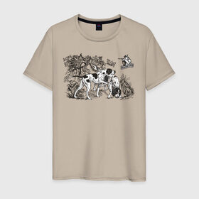 Мужская футболка хлопок с принтом Охотничьи собаки в Тюмени, 100% хлопок | прямой крой, круглый вырез горловины, длина до линии бедер, слегка спущенное плечо. | hunt | hunter | охота | охотник | пес | рисунок | собаки | туризм | хобби