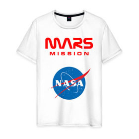 Мужская футболка хлопок с принтом Nasa Mars mission в Тюмени, 100% хлопок | прямой крой, круглый вырез горловины, длина до линии бедер, слегка спущенное плечо. | Тематика изображения на принте: mars mission | миссия марс | наса | насса