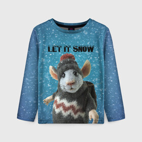 Детский лонгслив 3D с принтом LET IT SNOW в Тюмени, 100% полиэстер | длинные рукава, круглый вырез горловины, полуприлегающий силуэт
 | Тематика изображения на принте: let it snow | new year | new year 2020 | год крысы | зима | крыса | крыска | мышонок | мышь | надпись | новый год | новый год 2020 | снег | снежинки