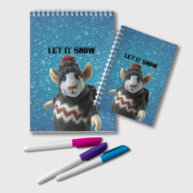 Блокнот с принтом LET IT SNOW в Тюмени, 100% бумага | 48 листов, плотность листов — 60 г/м2, плотность картонной обложки — 250 г/м2. Листы скреплены удобной пружинной спиралью. Цвет линий — светло-серый
 | Тематика изображения на принте: let it snow | new year | new year 2020 | год крысы | зима | крыса | крыска | мышонок | мышь | надпись | новый год | новый год 2020 | снег | снежинки