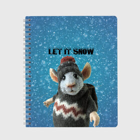 Тетрадь с принтом LET IT SNOW в Тюмени, 100% бумага | 48 листов, плотность листов — 60 г/м2, плотность картонной обложки — 250 г/м2. Листы скреплены сбоку удобной пружинной спиралью. Уголки страниц и обложки скругленные. Цвет линий — светло-серый
 | Тематика изображения на принте: let it snow | new year | new year 2020 | год крысы | зима | крыса | крыска | мышонок | мышь | надпись | новый год | новый год 2020 | снег | снежинки
