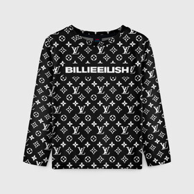 Детский лонгслив 3D с принтом BILLIE EILISH в Тюмени, 100% полиэстер | длинные рукава, круглый вырез горловины, полуприлегающий силуэт
 | be | billie | billie eilish | blohsh | brand | france | logo | louis vuitton | lv | pattern | билли | билли айлиш | бренд | лв | лого | лоуис вуиттон | луи вуиттон | мода | паттерн | фигуры | франция