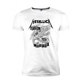 Мужская футболка премиум с принтом Metallica в Тюмени, 92% хлопок, 8% лайкра | приталенный силуэт, круглый вырез ворота, длина до линии бедра, короткий рукав | metalica | metallica | группа | джеймс хэтфилд | кирк хэмметт | ларс ульрих | метал | металика | металлика | миталика | музыка | роберт трухильо | рок | трэш | трэшметал | хард | хеви